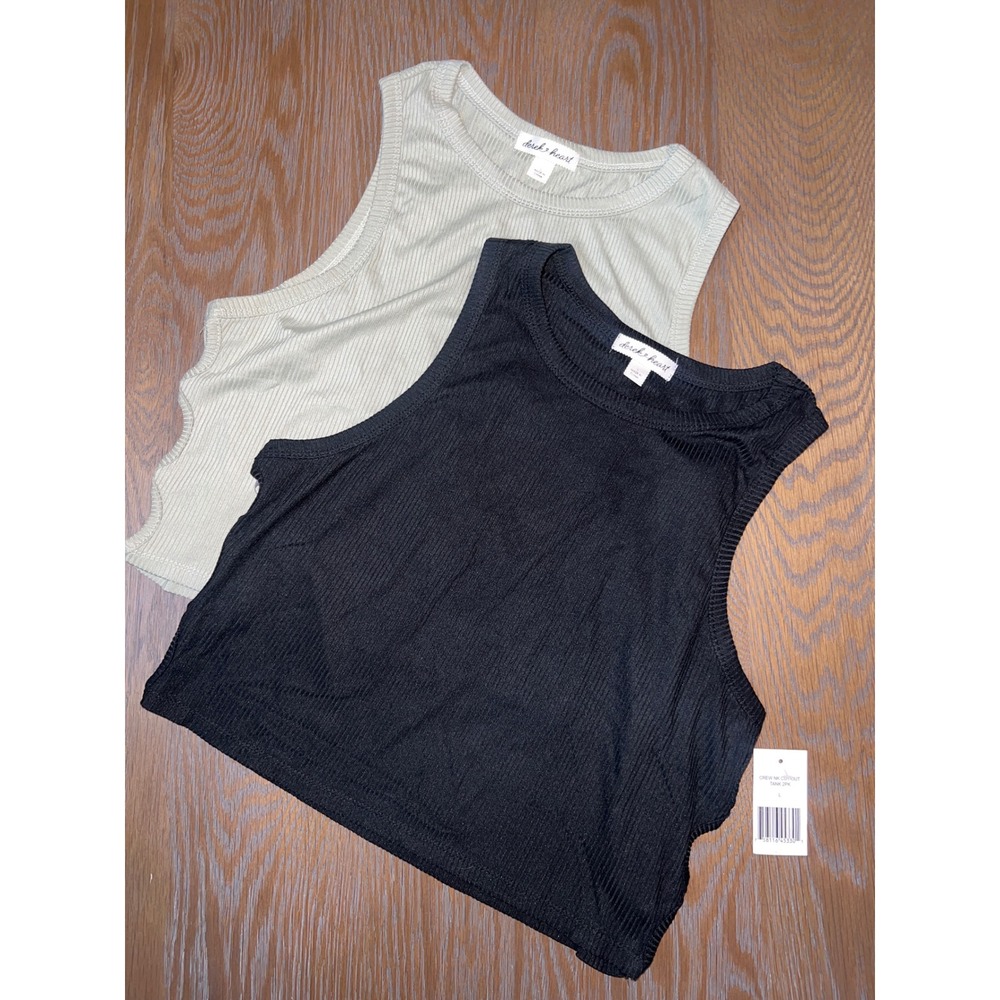 Derek Heart Womens 2pk Ribbed Side Cutout Crop Tank Tops Black Sage Green Large - Picture 1 of 3